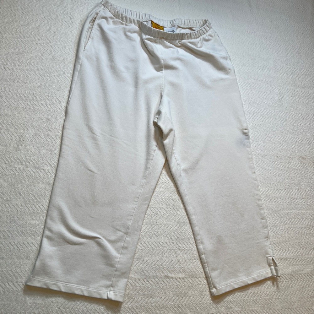 Ruby Rd Womens White Cotton Stretch Elastic Waist Cropped Pull On Pants Small